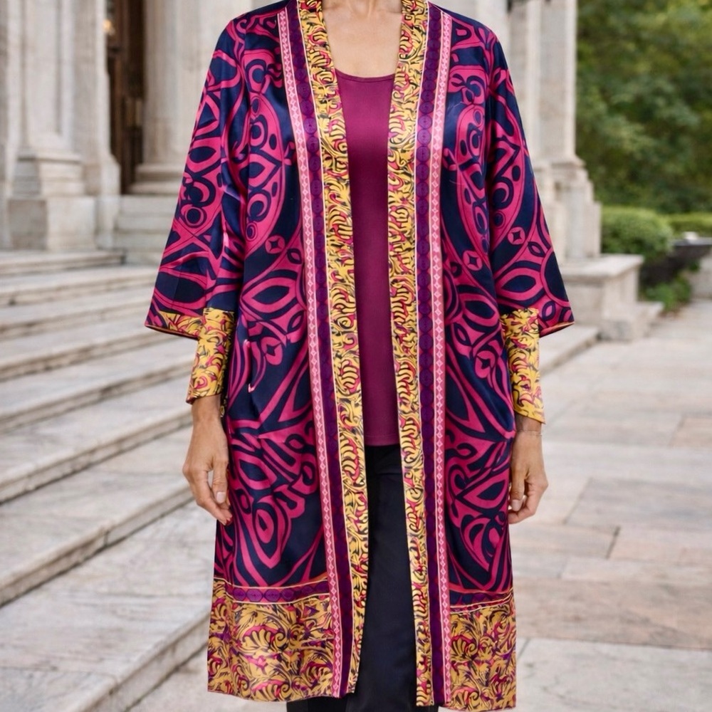 Chico’s Reversible Kimono Jacket NWT Size 1 Open Front Lightweight Duster